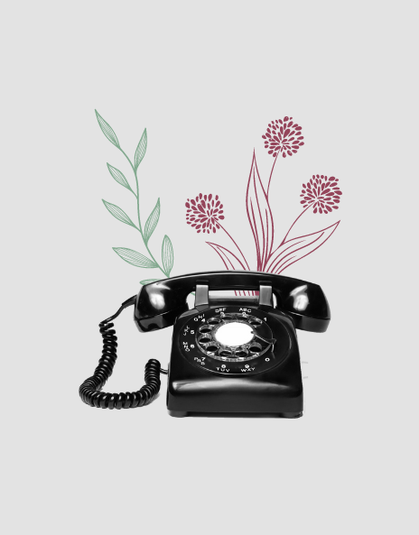 Telefone preto com flores no fundo